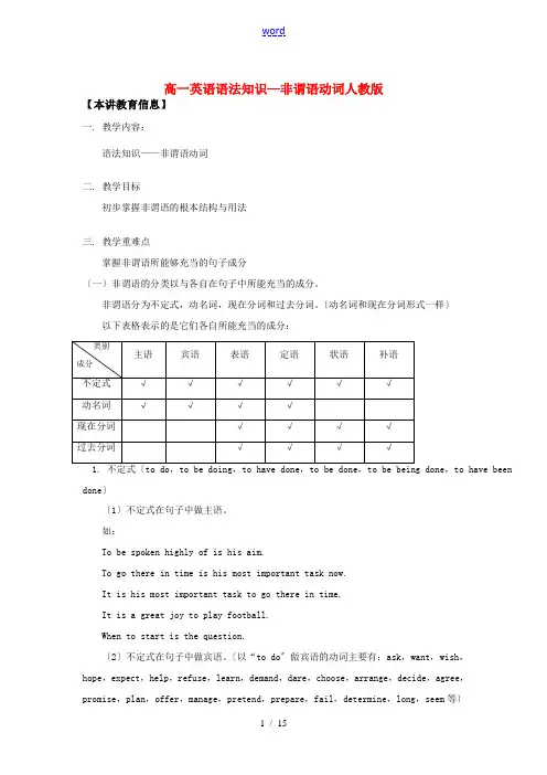 高一英语语法知识—非谓语动词人教版知识精讲