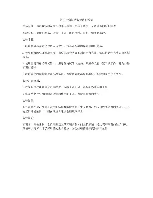 初中生物细菌实验讲解教案