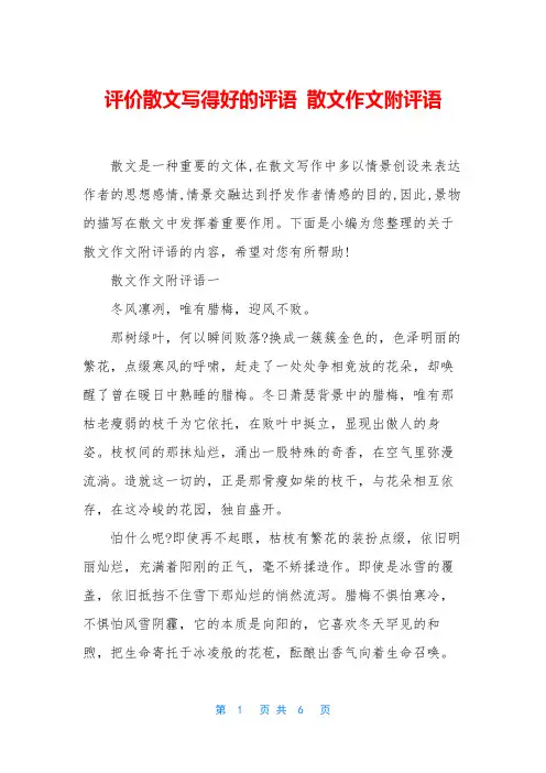 评价散文写得好的评语 散文作文附评语