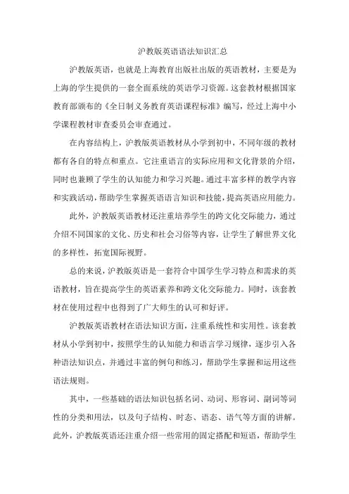 沪教版英语语法知识汇总
