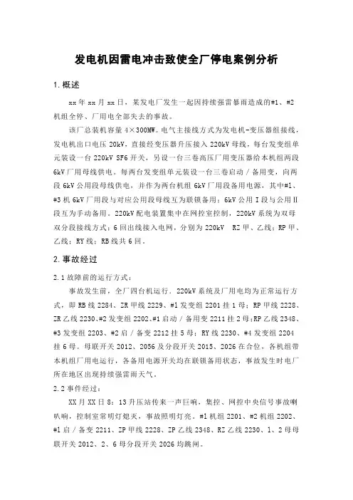 发电厂因雷电冲击致使全厂停电事故案例分析