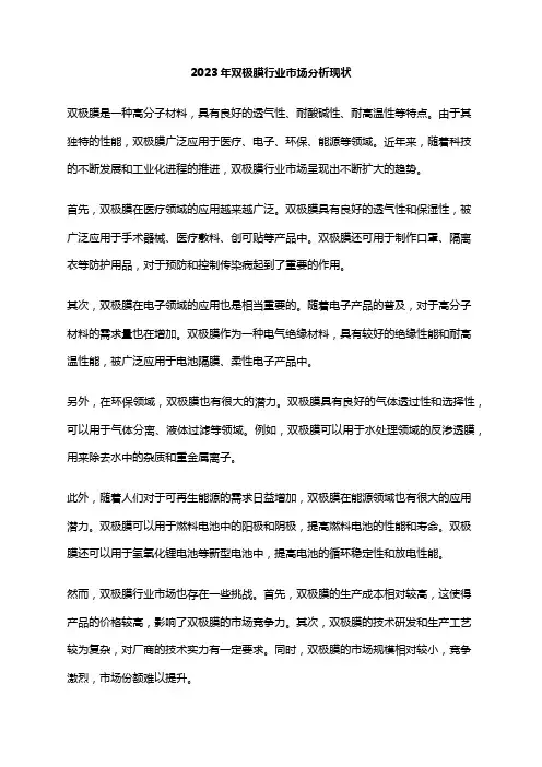 2023年双极膜行业市场分析现状
