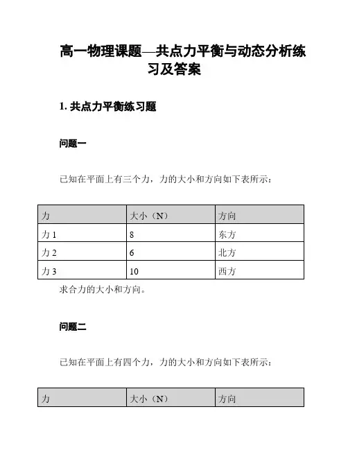 高一物理课题—共点力平衡与动态分析练习及答案