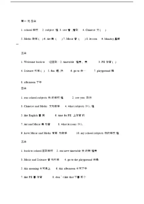 (完整word版)译林英语四年级下册各单元知识点汇总,推荐文档.docx