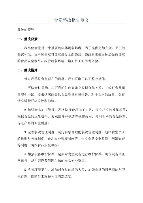 食堂整改报告范文