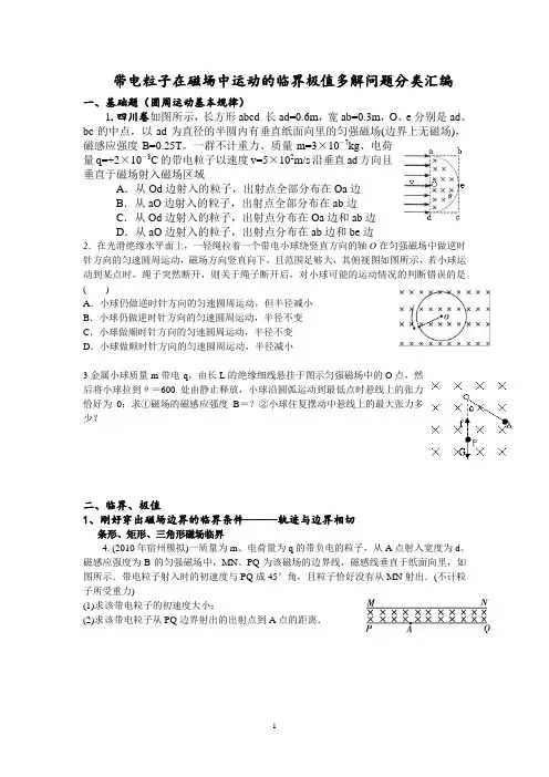 带电粒子磁场中运动临界极限多解分类汇编(经典)
