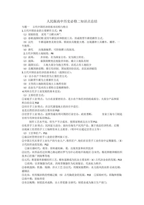 人民版高中历史必修二知识点总结