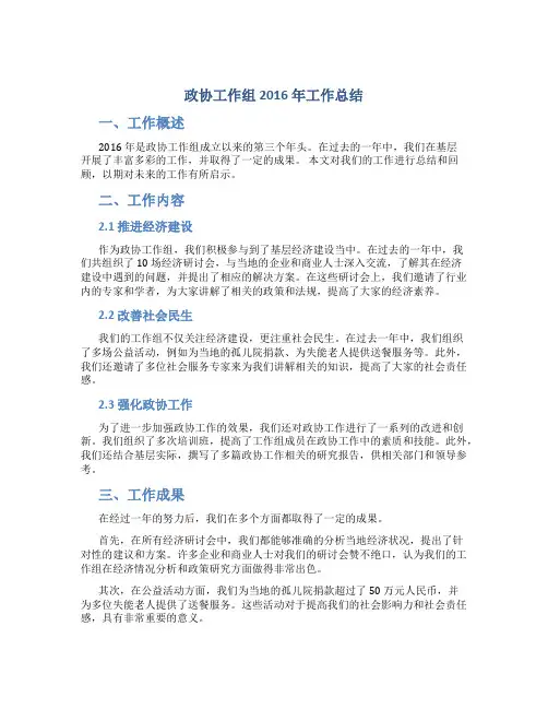 政协工作组2016年工作总结