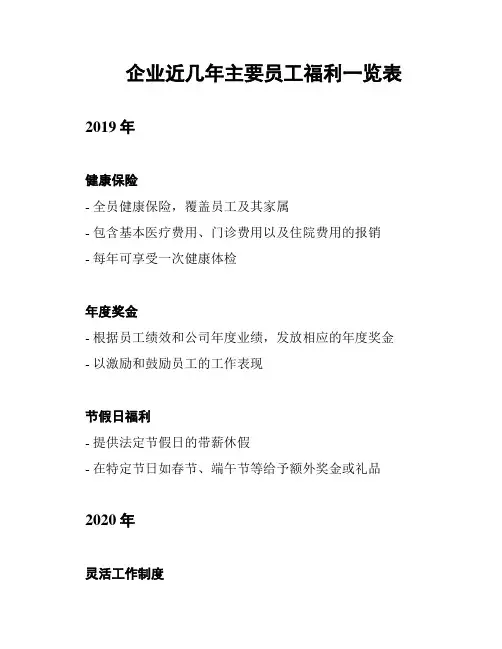 企业近几年主要员工福利一览表