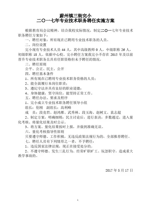 2017年专业技术职务聘任方案