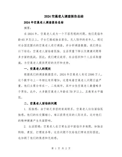 2024空巢老人调查报告总结