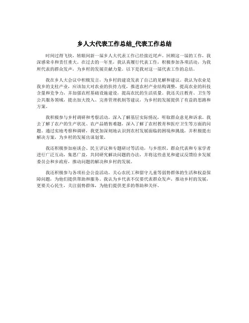 乡人大代表工作总结_代表工作总结