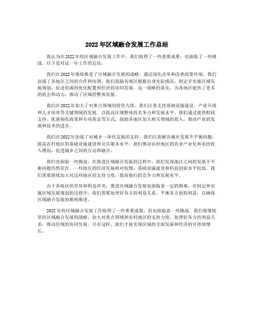 2022年区域融合发展工作总结
