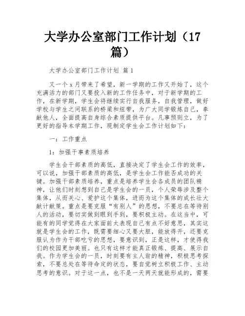大学办公室部门工作计划(17篇)