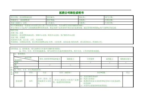 医药公司商务销售副总监职位说明书