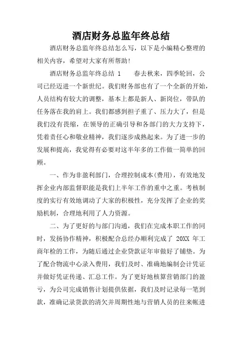 酒店财务总监年终总结