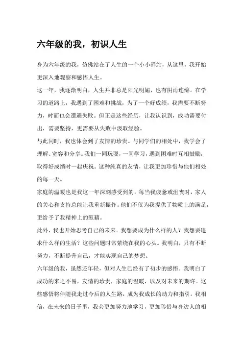 六年级的我,初识人生六年级作文