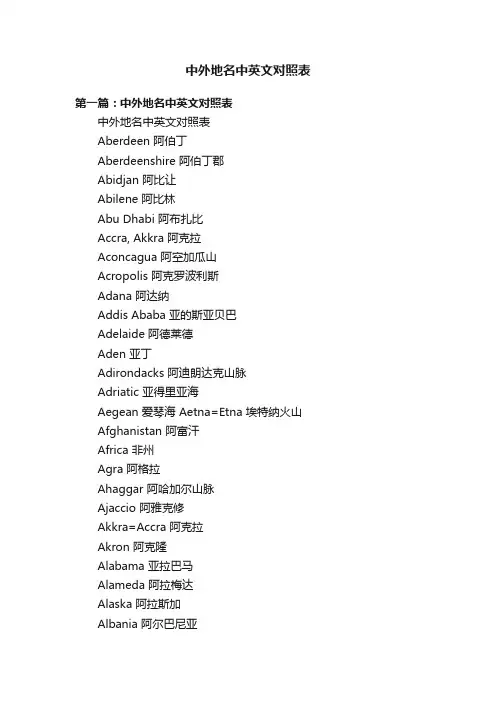 中外地名中英文对照表