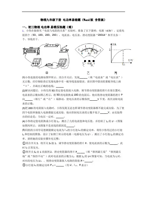 物理九年级下册 电功率易错题(Word版 含答案)