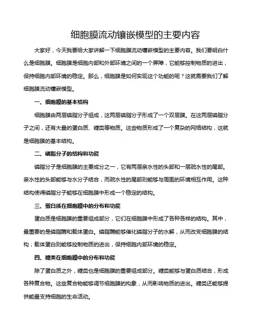 细胞膜流动镶嵌模型的主要内容