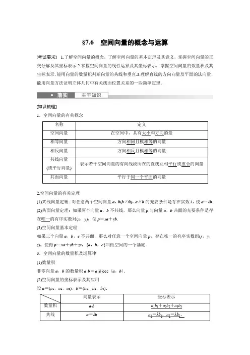 2023年高考数学一轮复习(新高考1) 第7章 §7.6 空间向量的概念与运算