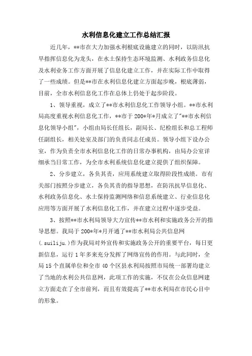 水利信息化建设工作总结汇报