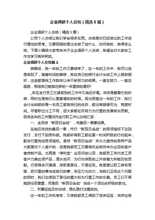 企业调研个人总结（精选5篇）