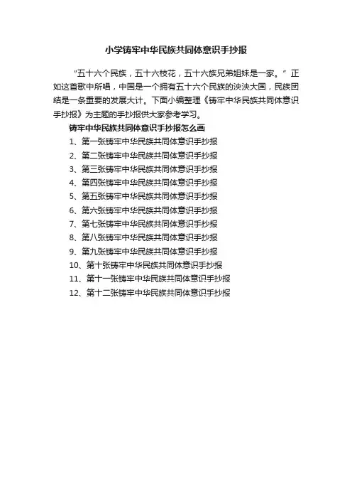 小学铸牢中华民族共同体意识手抄报