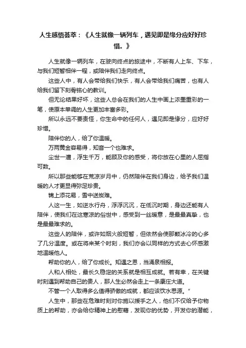 人生感悟荟萃：《人生就像一辆列车，遇见即是缘分应好好珍惜。》