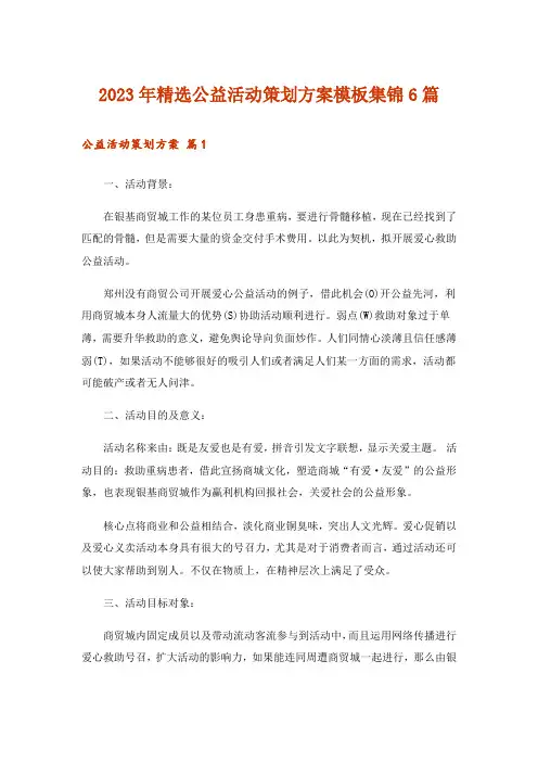 2023年精选公益活动策划方案模板集锦6篇