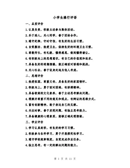 小学生操行评语（三篇）