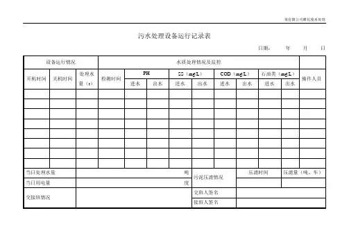 污水处理设备运行记录表