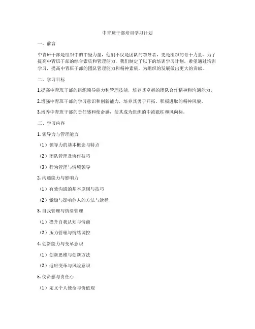 中青班干部培训学习计划