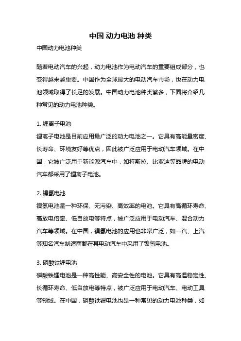 中国 动力电池 种类
