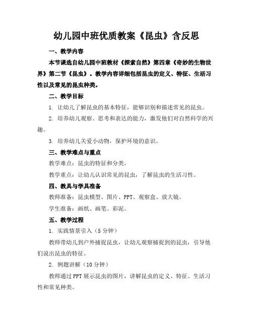 幼儿园中班优质教案《昆虫》含反思