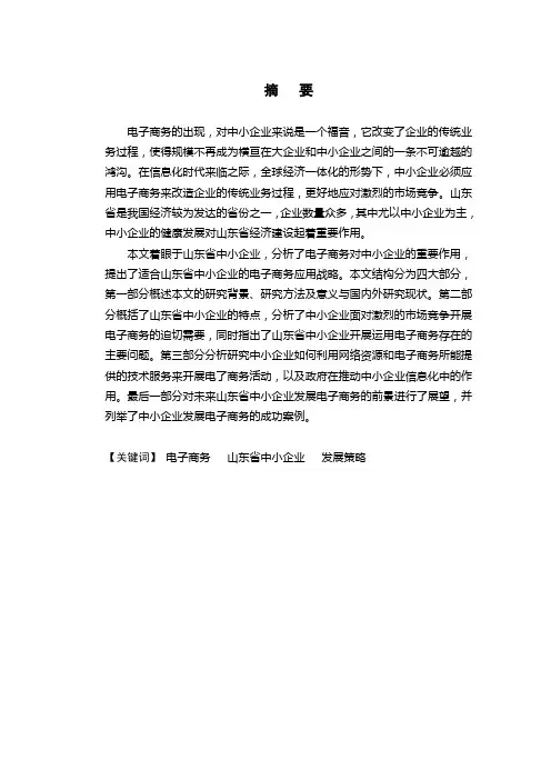 山东省中小企业电子商务发展探讨