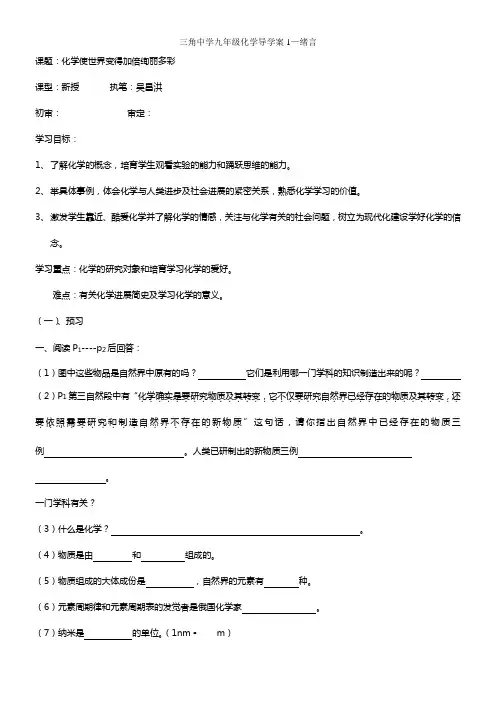 三角中学九年级化学导学案