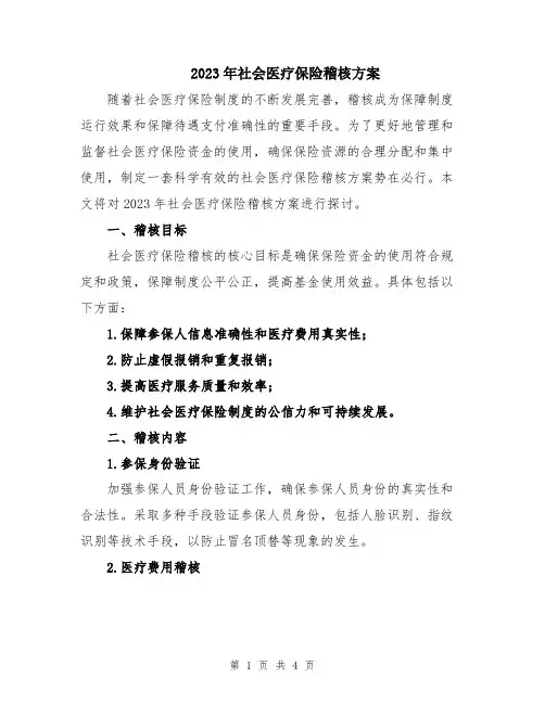 2023年社会医疗保险稽核方案