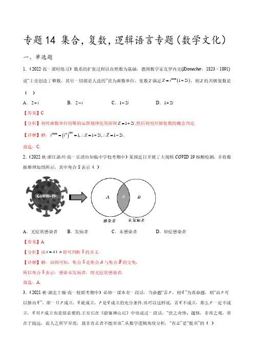 2023年新高考数学创新题型微专题14 集合,复数,逻辑语言专题(数学文化)(解析版)