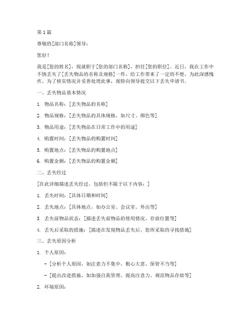 东西丢失申请书模板范文(3篇)