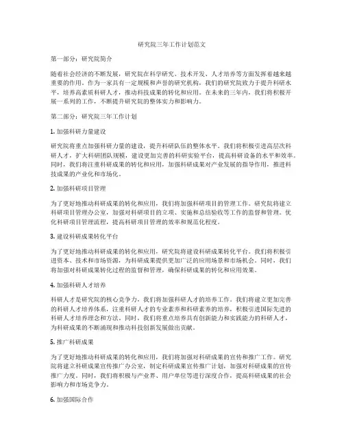 研究院三年工作计划范文