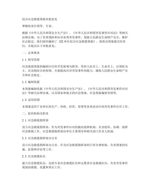 综合应急救援预案审批意见