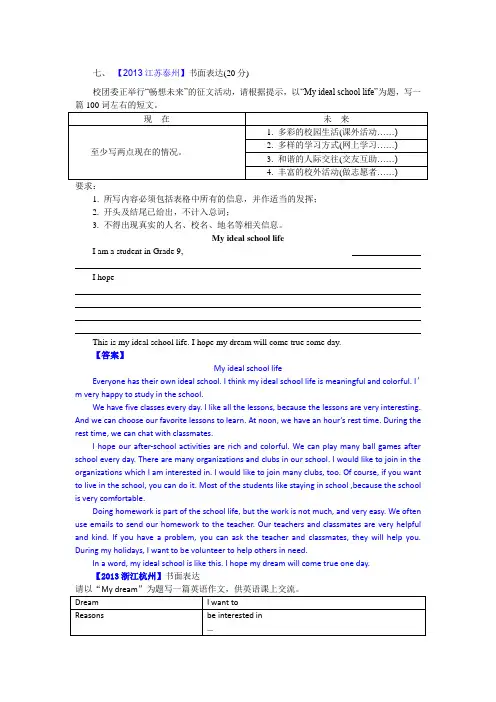 2013年中考英语真题分类汇编---书面表达(话题作文)