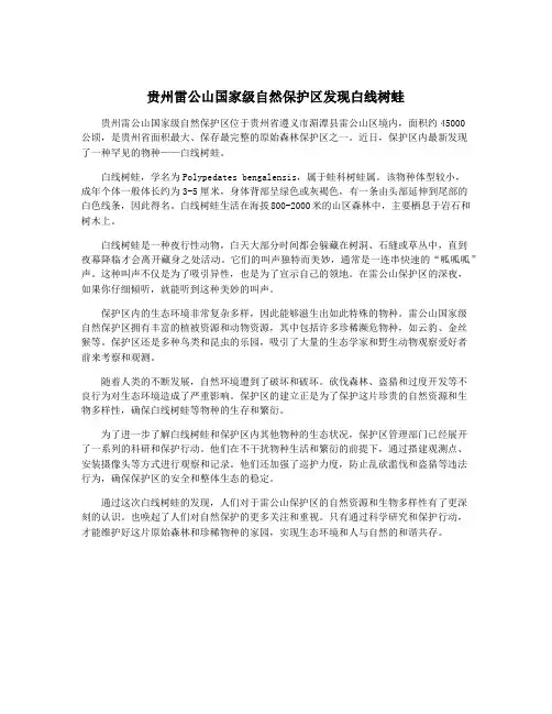 贵州雷公山国家级自然保护区发现白线树蛙