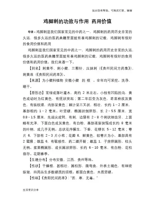 鸡脚刺的功效与作用 药用价值