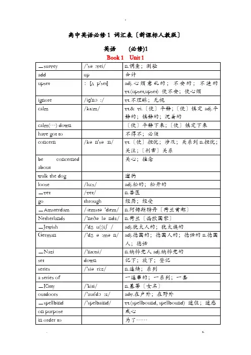 人教版新课标高中英语必修1_词汇表(带音标打印默写版)