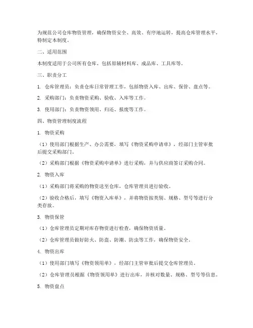 仓库物资管理制度流程