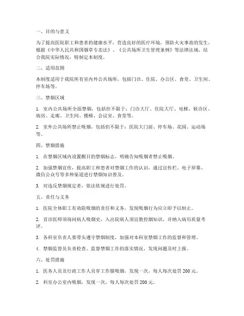 医院禁烟管理制度版面