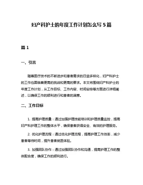 妇产科护士的年度工作计划怎么写5篇