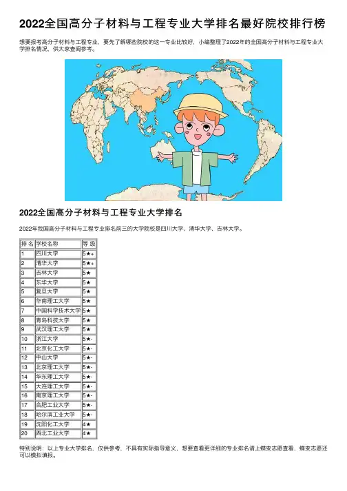 2022全国高分子材料与工程专业大学排名最好院校排行榜